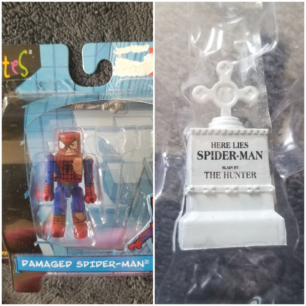 Marvel Minimates Damaged Spiderman with Web accessory and Tombstone accessory